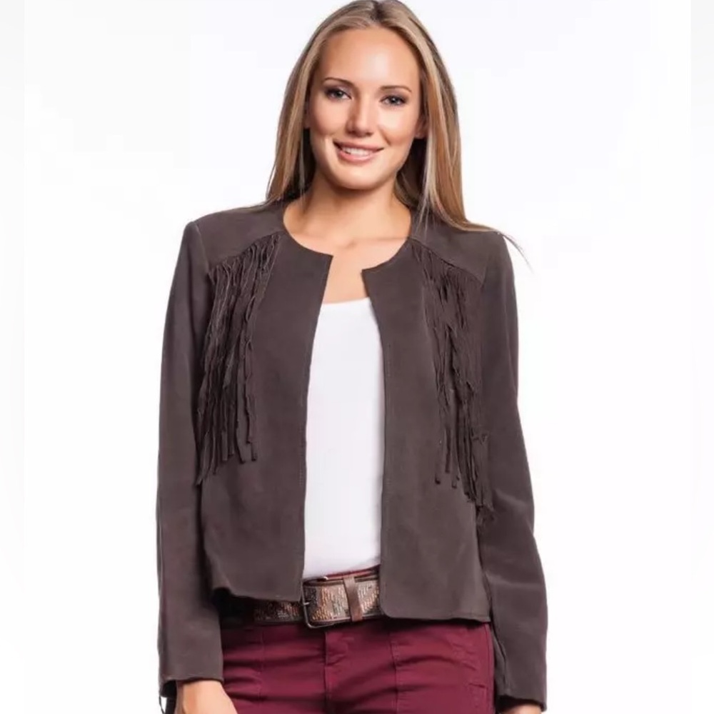 Of Two Minds Charcoal Suede Fringe Jacket